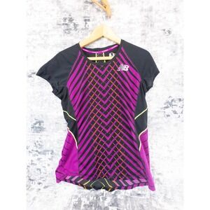 New Balance Women Athletic Running Shirt Geo Mesh Athletic Gym Top Large
